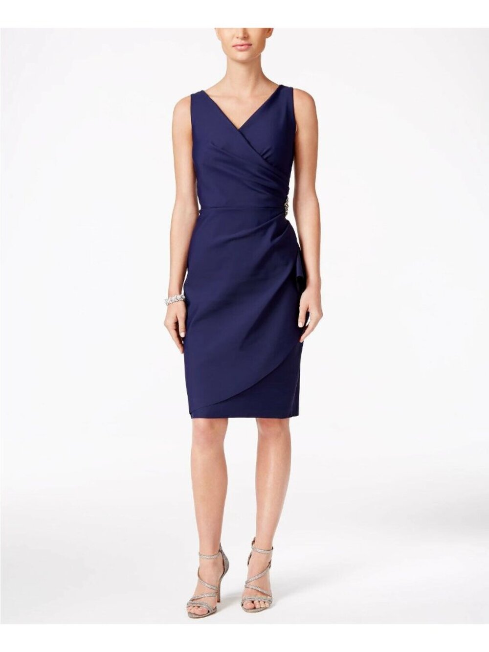 🆕ALEX EVENINGS Side Ruched Cocktail Dress Navy Blue 16 - Picture 3 of 8